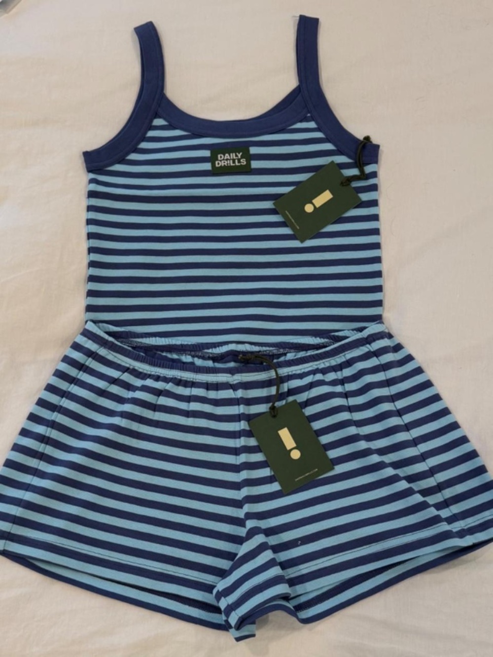 Daily Drills Striped Logo Everyday Tank Top and Striped Cotton Micro Shorts